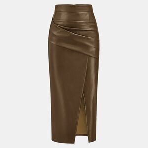 Commense Brown Leather Pencil Skirt